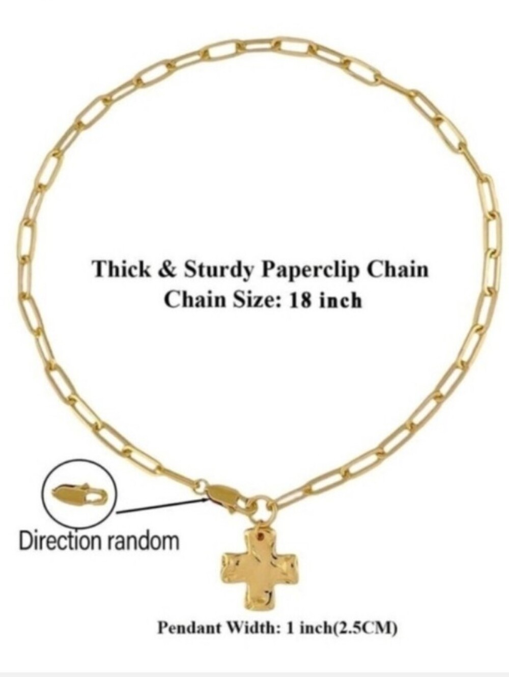 NEW! Minimalist Gold Paperclip Link Chain With Chunky Cross Pendant Necklace - Picture 4 of 4